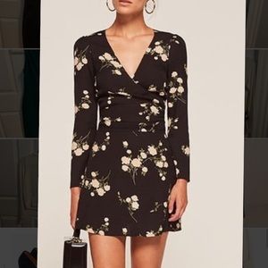 Reformation Black Floral Wrap Mini Dress